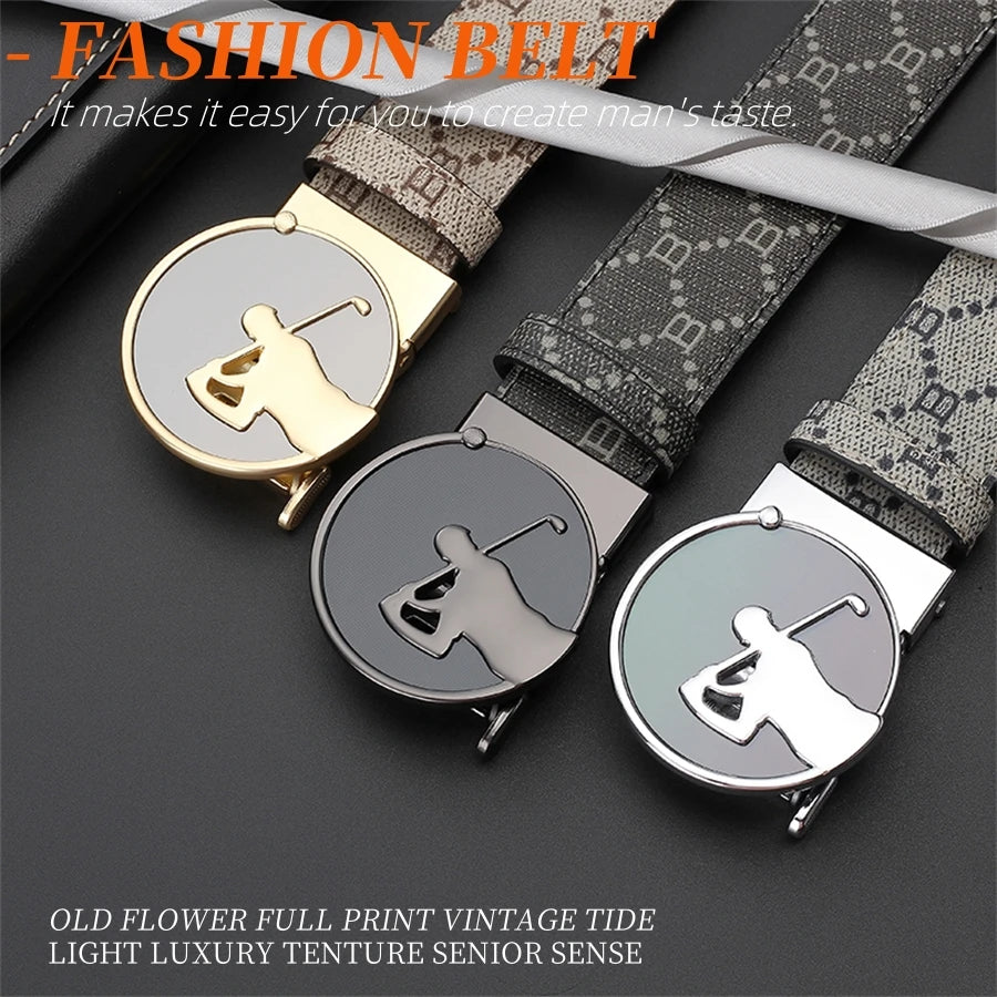 New Summer Automatic Buckle Men Belt, Fashionable Sport Buckle Waist Belt, Best Gift Choice for Golf Loving Fan Clubs