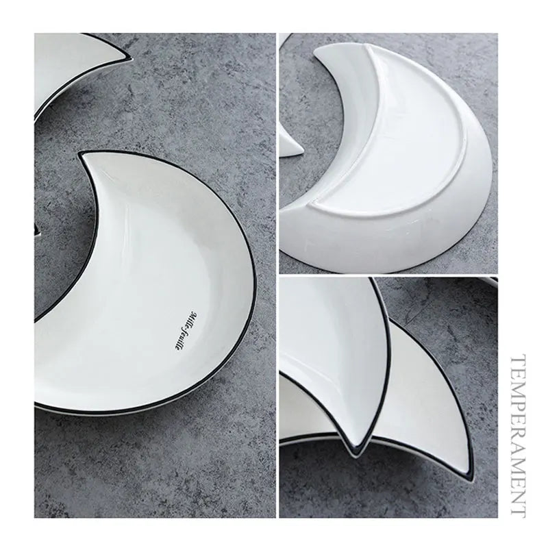 White Ceramic Plate Tableware Cutlery Set For Food And Fruit Sara Snacks Crescent Dishes Kitchen Accessories Moon Shape Tray