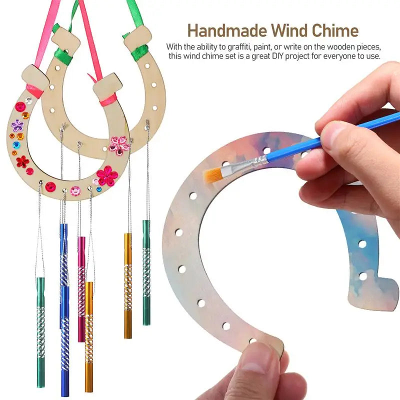 1 Set Wind Chime Kit Diy Wooden Wind Chime Horseshoe Wind Chime Birthday Wedding Decor Birthday Chime Set Crafts Pendant