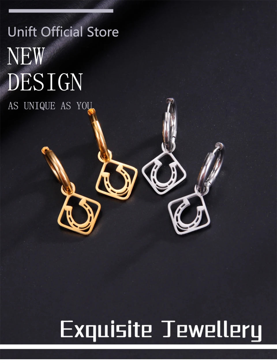 Unift Tiny Horseshoes Hoop Earrings for Women Stainless Steel Rhombus Earrings Fashion Sporty Cowboy Horse Girl Jewelry Gift