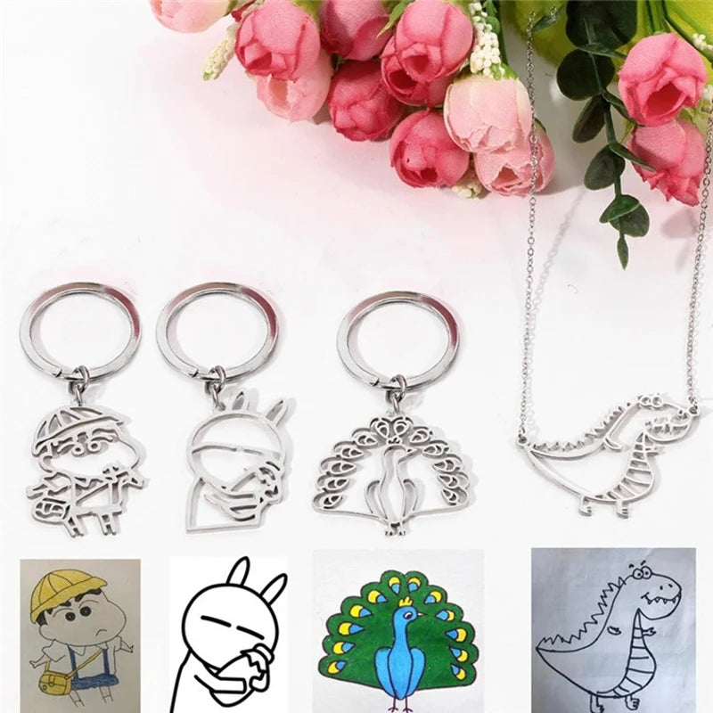 Customized Children Drawing Keychain Kids Artwork Personalized Custom Photo LOGO Car Keyring Key Chains Jewelry Kids Gifts