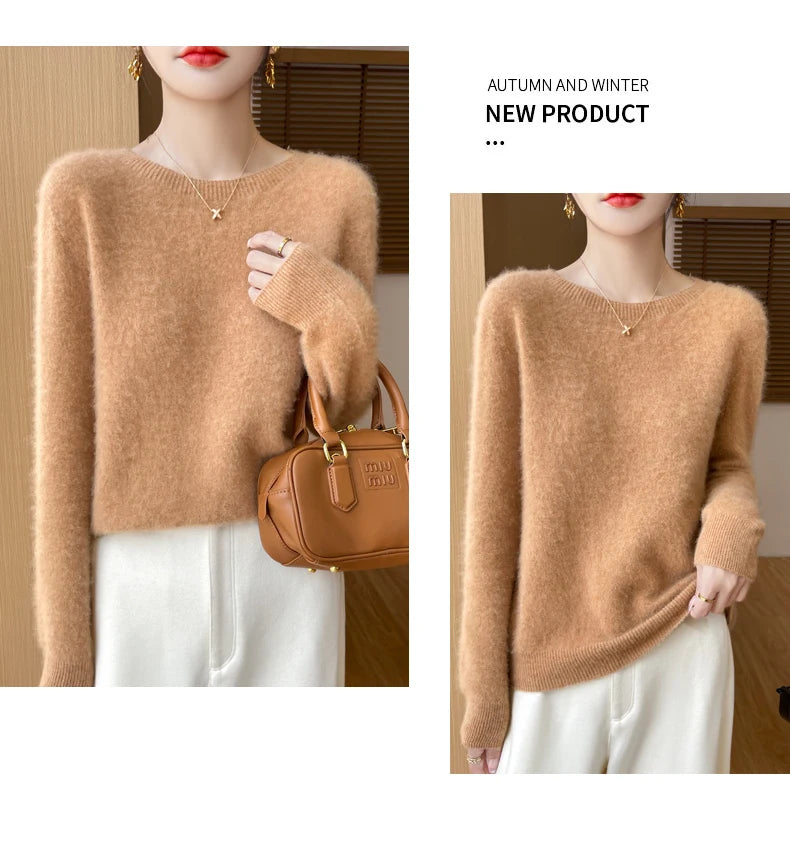 Autumn Winter Women Clothing O-Neck Pullover 100% Merino Wool Sweater New Fashion Cashmere Tops Bottoming Long Sleeve Knitwear