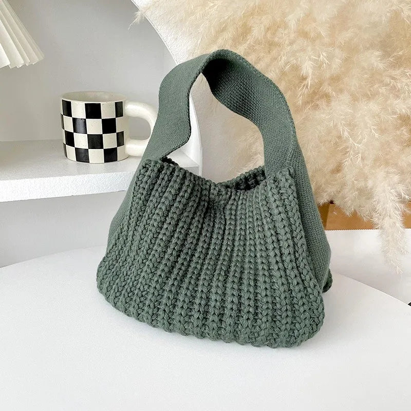 Fashion Crochet Handbag Soft Slouchy Hobo Bag Korean Style Vintage Retro Chic Square Pouch Winter Simple Knitted Warmer Handbag