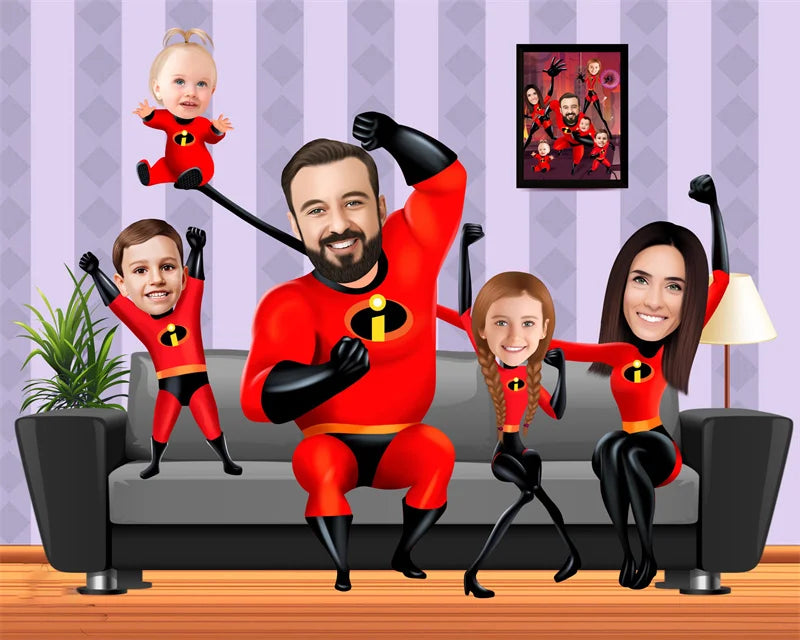 Funny Custom Poster The Incredibles Family Portrait Personalized Superheroes Family Cartoon Canvas Painting Best Gifts Wall Art Valentines Gift