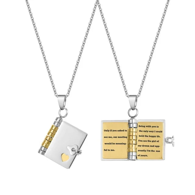 MYLONGINGCHARM Personalized Book Pendant Necklace Custom Multi-page Book Pendant Engrave Love Words Necklace Valentines Gift