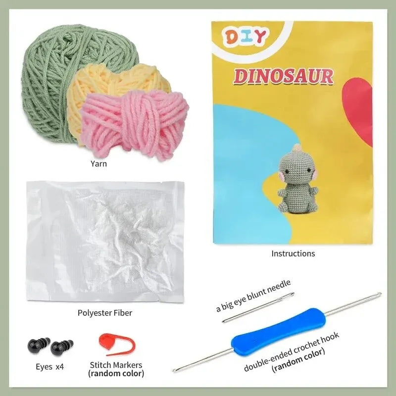 BUDDUR Dinosaur Crochet Knitting Kit With Instruction And Cotton Yarn Thread For Doll Making DIY Handmade Craft Accessories Set