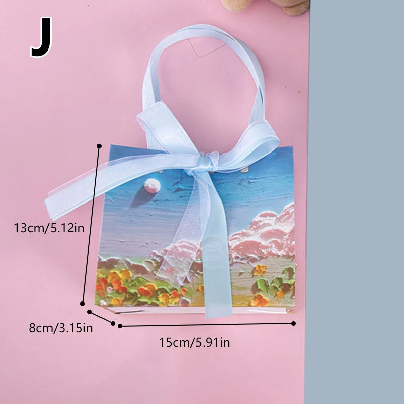 Flower Gift Packaging Bag 3D Cloud Oil Painting Paper Bag Valentine'S Day Birthday Wedding Party Favor Bag Clothes Store Handbag