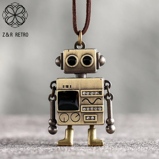 Vintage Long Gold Color Robot for Women Pendant Jewelry Suspension Chains Necklace & Pendants Korean Fashion 2023 New in Chokers