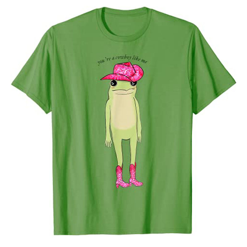 You're A Cowboy Like Me Funny Frog Pink Cowboy-Hat Cowgirl T-Shirt Western Country Southern Style Graphic Tee Tops Cute Outfits