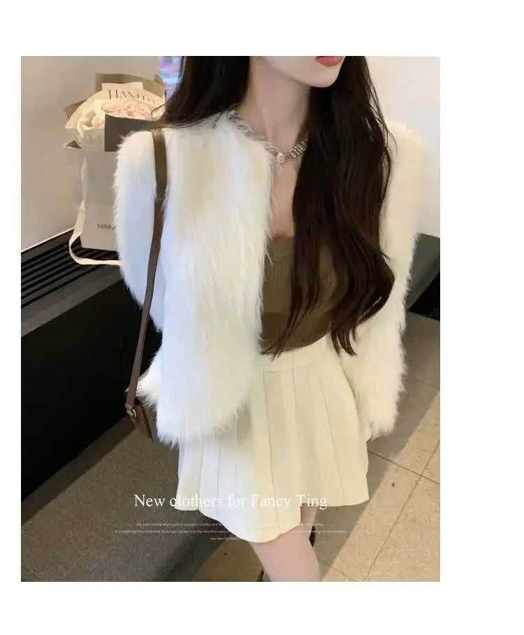 Autumn Warm Women Crop Cardigan Korean Knitted Elegant Female Casual Sweaters Fashion Imitation Mink Cashmere Soft Ladies Coats