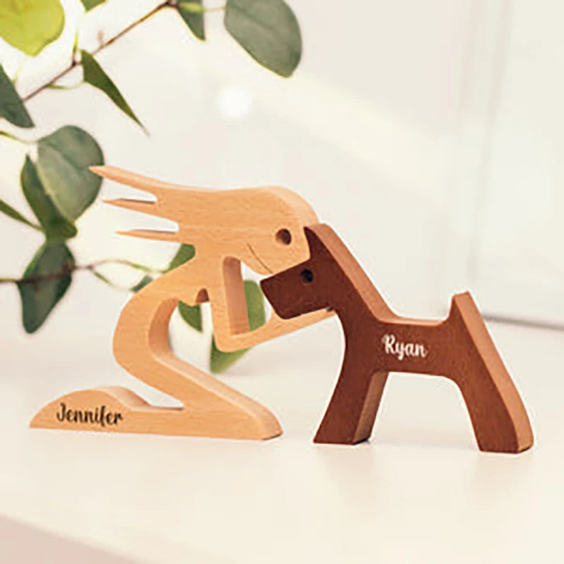 Personalized Custom Wooden Pet Carvings Cute Family Puppy Wood Dog Cat Craft Sculpture Table Ornaments Figurine Gift Pet Lovers Valentines Gift