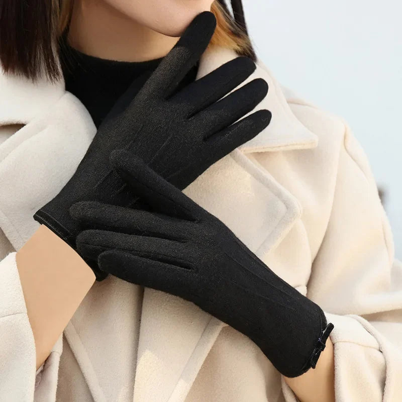 Women Cashmere Gloves Outdoor Fashion Touch Screen Gloves Autumn Winter Cute Furry Warm Mitts Full Finger Mittens Female Gloves