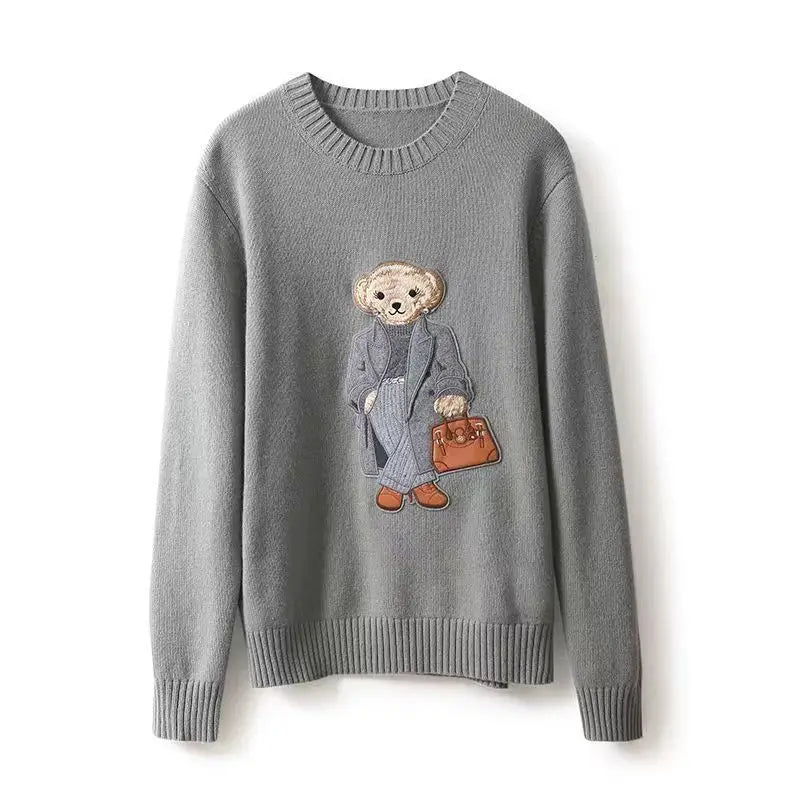 Rl Fall/Winter Cashmere Unisex Pullover Sweater Fashionable Casual Loose Fit O-Neck Knit Lauren Bear Women's Sweater 2024 New