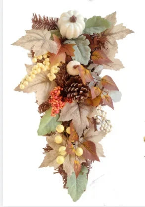 Autumn Wreath Farmhouse Decoration Farmhouse Thanksgiving Maple Leaf Berry Halloween White Pumpkin Set Garland Ornament Pendant Valentines Gift