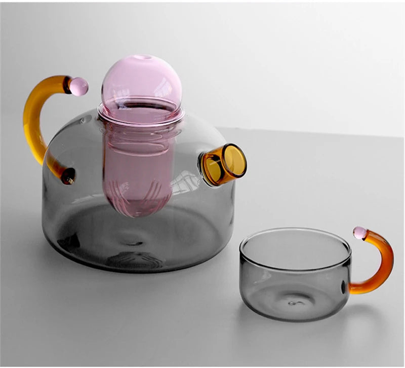 Contrasting Colour Tea pot Colorful Glass Tea water Separation Filtration Teapot Tea cup set Creative Drinkware Teakettle