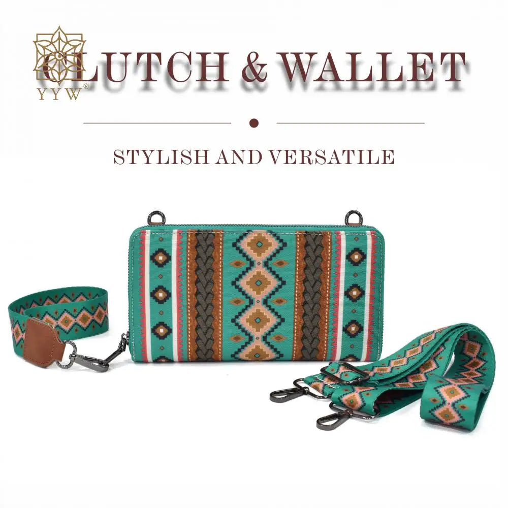 Cowgirls Wallet Purse Casual Women Western Aztec Clutch Wristlet Wallet with Credit Card Holder Envelope Bags Shoulder Handbag