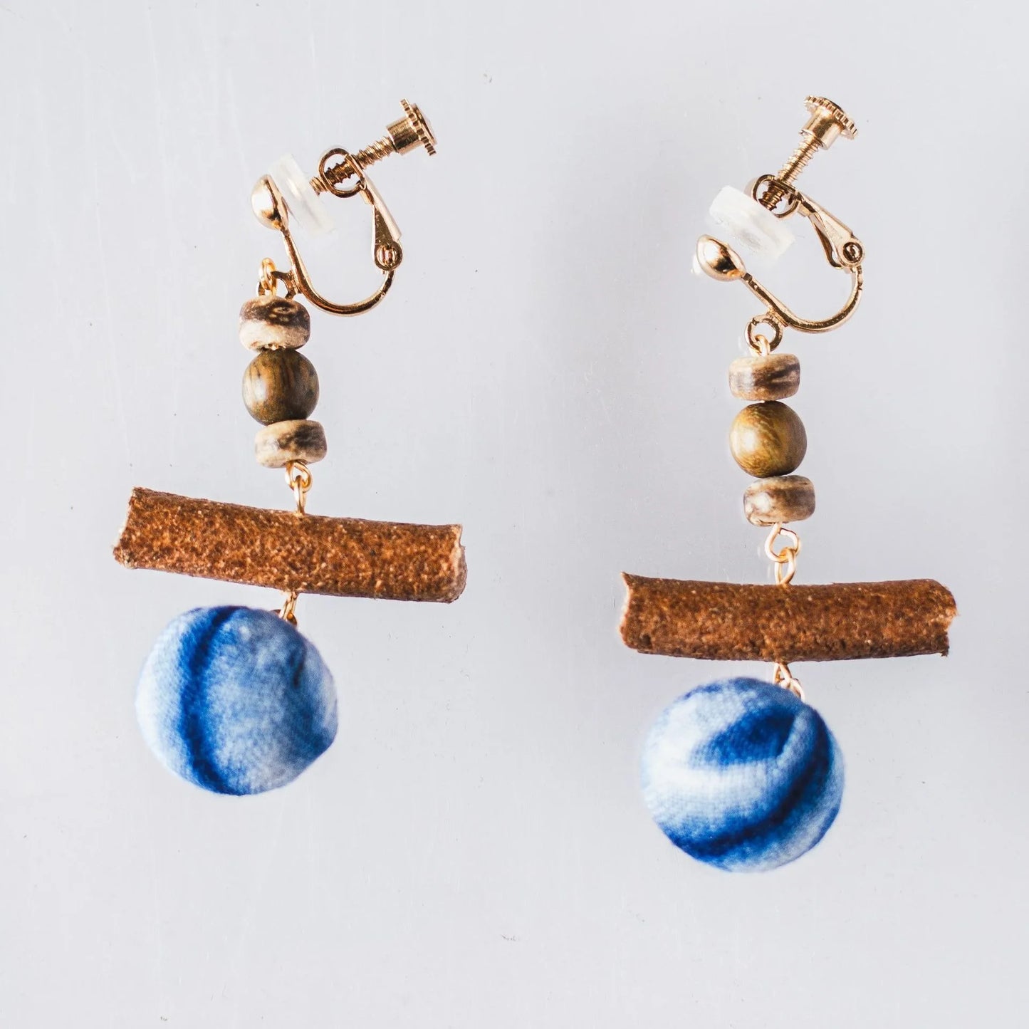 A pair of handmade indigo tie dye earrings with a shabby style, Chinese retro and ethnic style Women's Accessories