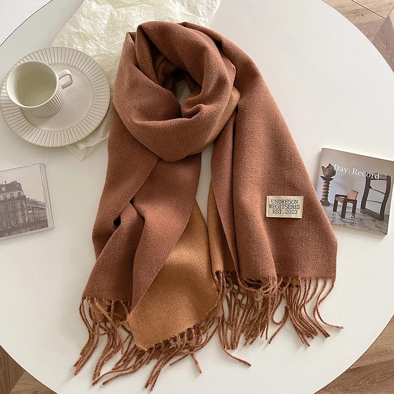 2023 New Fashion Cashmere Scarf Warm Winter for Women Korean Style Knitted Solid Color Double Sided Wraps Neckerchief