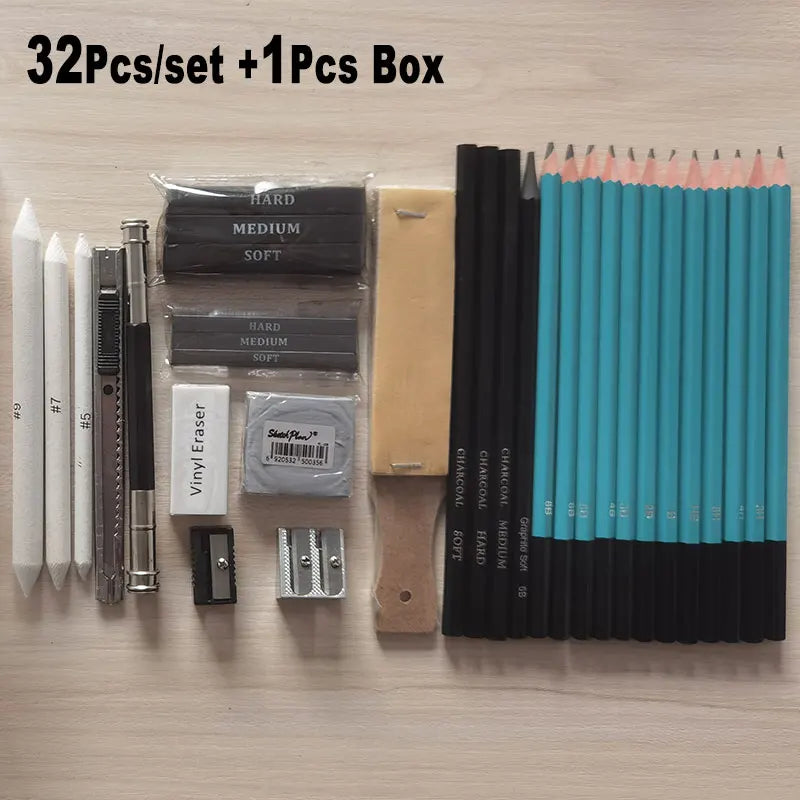 33Pcs 50Pcs Art Set Sketch Kits With Box Organizer Case Artist Drawing Pencil 5H-8B Charcoal Graphite Stick Bar Rod Knead Eraser