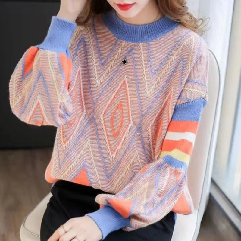 New Autumn/Winter Fashion Trend Lazy and Loose Fit Large Size Colored Versatile Cashmere Women's Long Sleeve Knitted Sweater