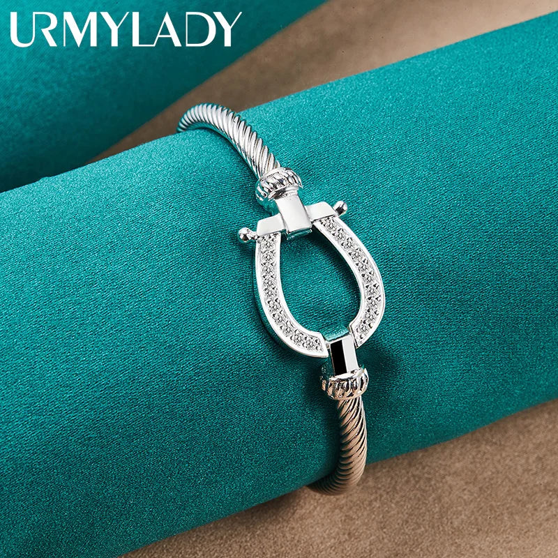 URMYLADY 925 Sterling Silver Horseshoe Buckle Bangle For Women Wedding Engagement Party Fashion Charm Jewelry