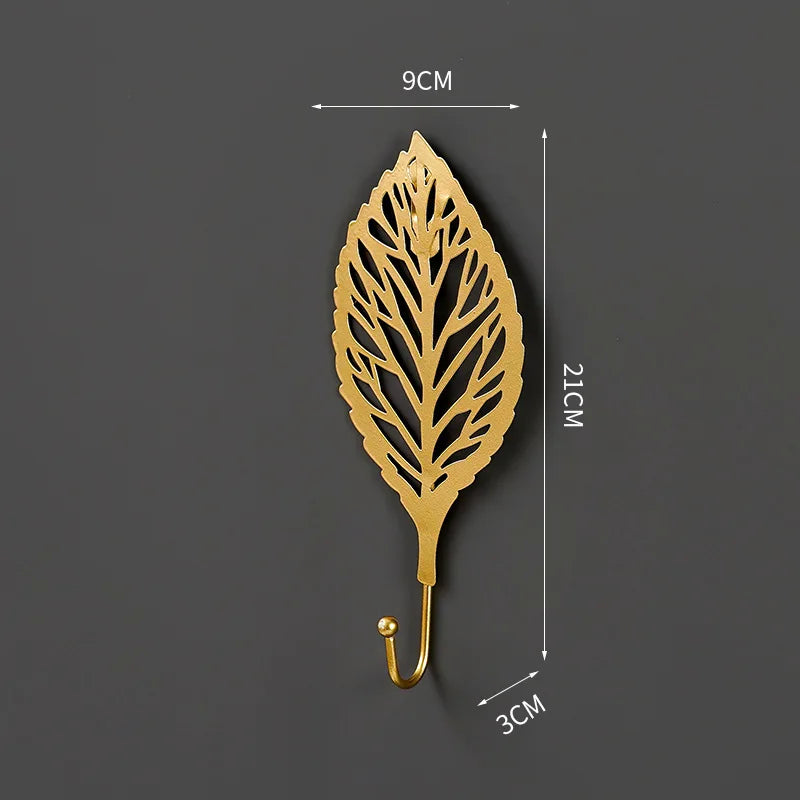 Nordic Style Gold Leaf Shape Wrought Iron Hooks Luxury Firm Wall Hanger Hanging Storage Rack for Towel Clothes Home Organization