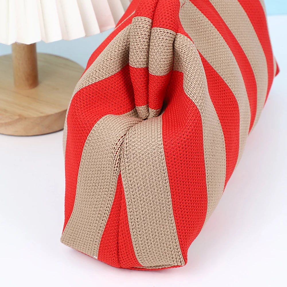 Women Small Crochet Handbag Contrast Color Knitting Dumpling Clutch Casual Colorblock Bag Summer Beach Bag Leisure Shopping Bag