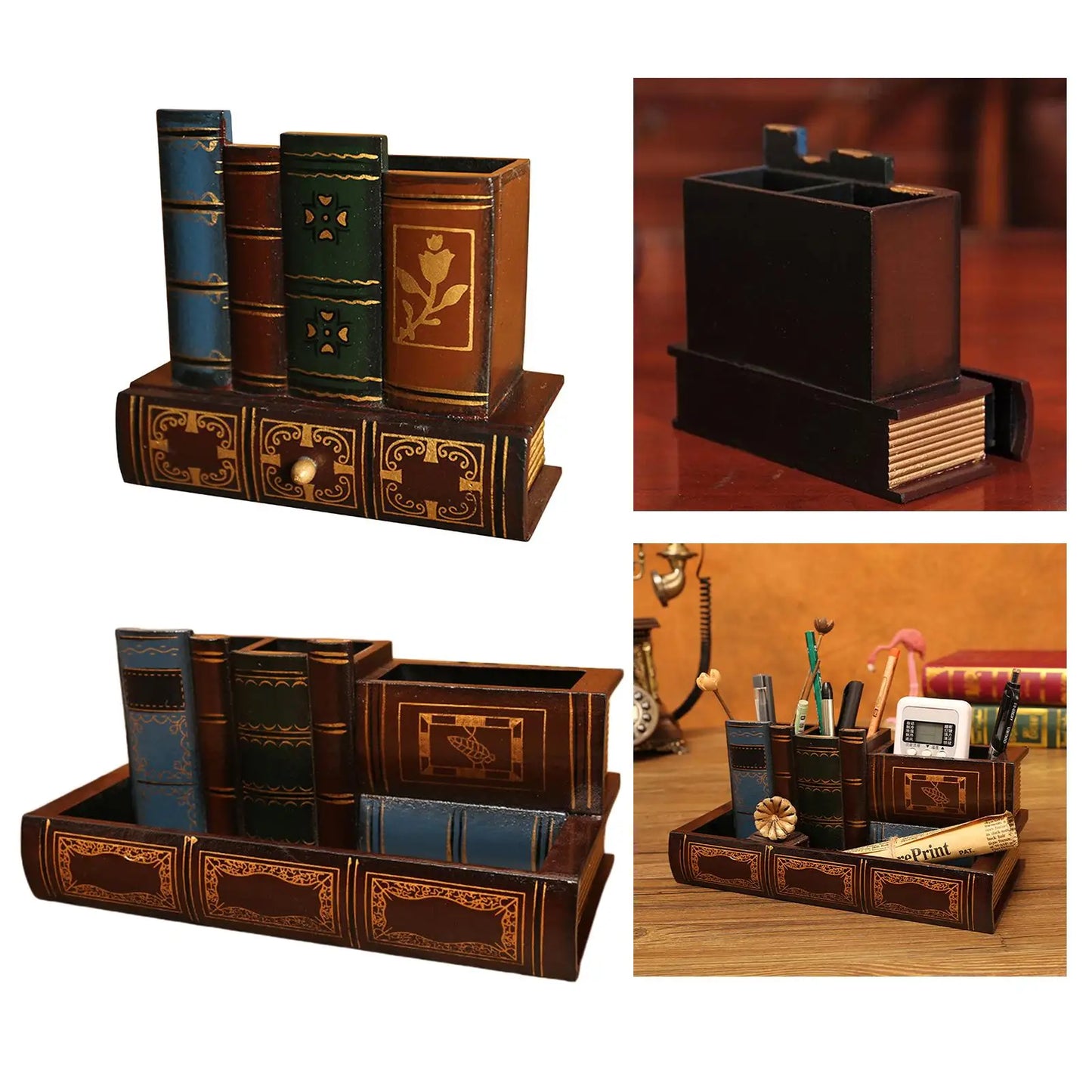 Vintage Wooden Pen Stand - Stylish Desk Organizer for Kids and Adults