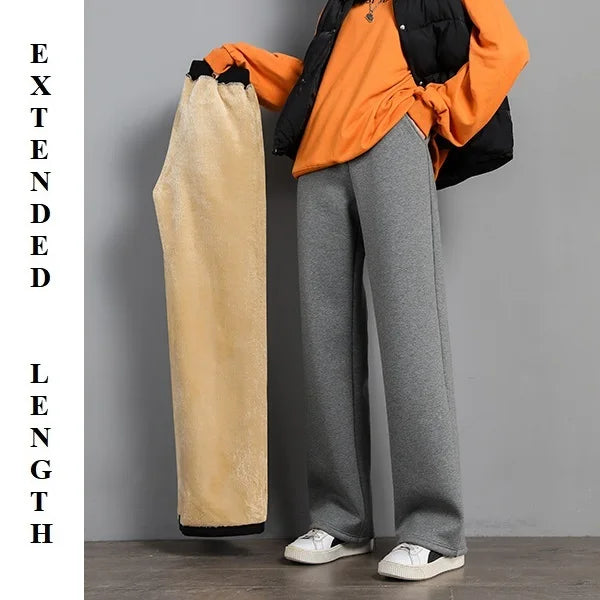 Women Warm Winter Plush Thick Pants Lambskin Cashmere Trousers High Waist Cotton Fleece Loose Female Wide Leg Pants PELEDRESS