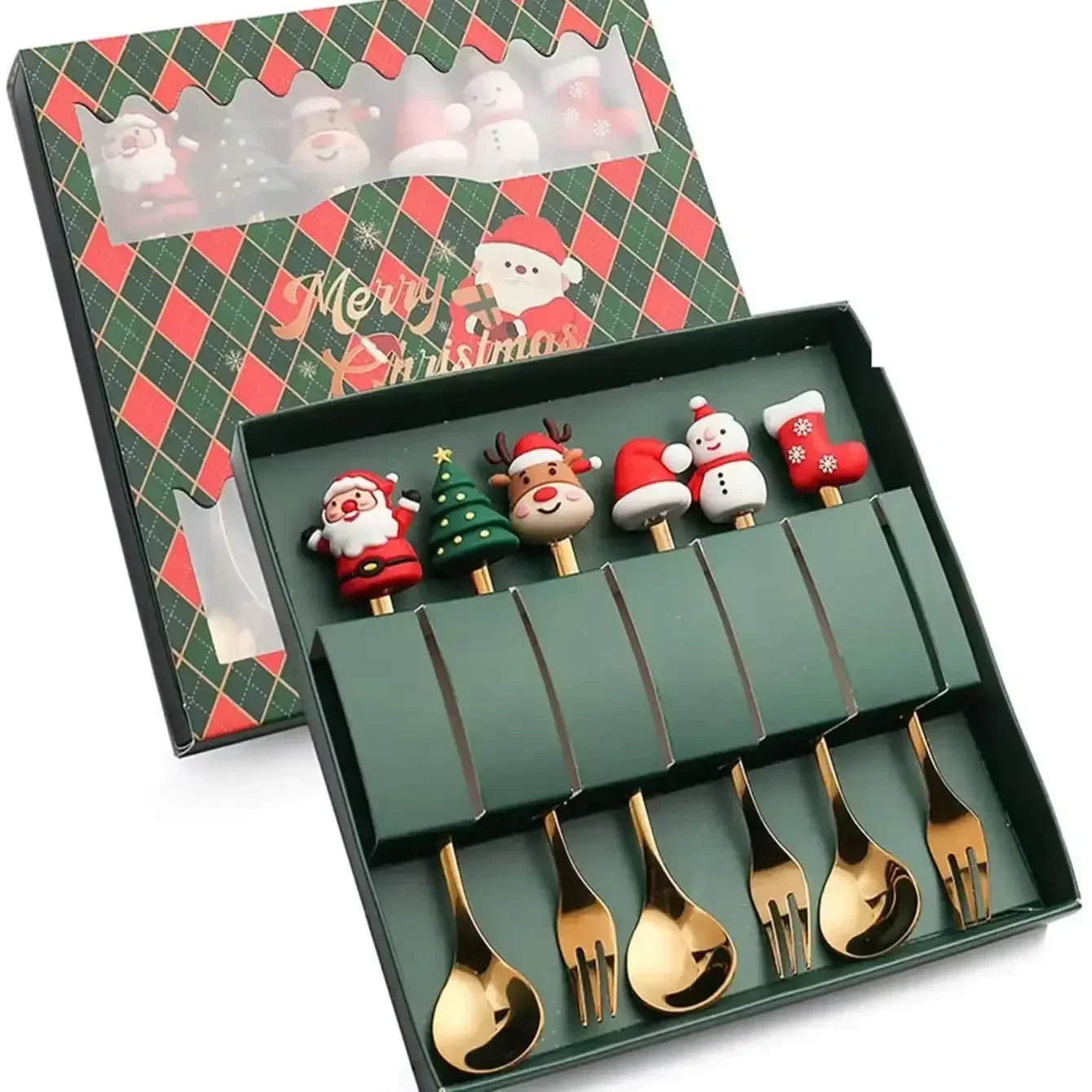 New Christmas Tableware Set Spoon and Fork Stainless Steel Creative Tableware Coffee Tea Dessert Spoon Exquisite Gift Set