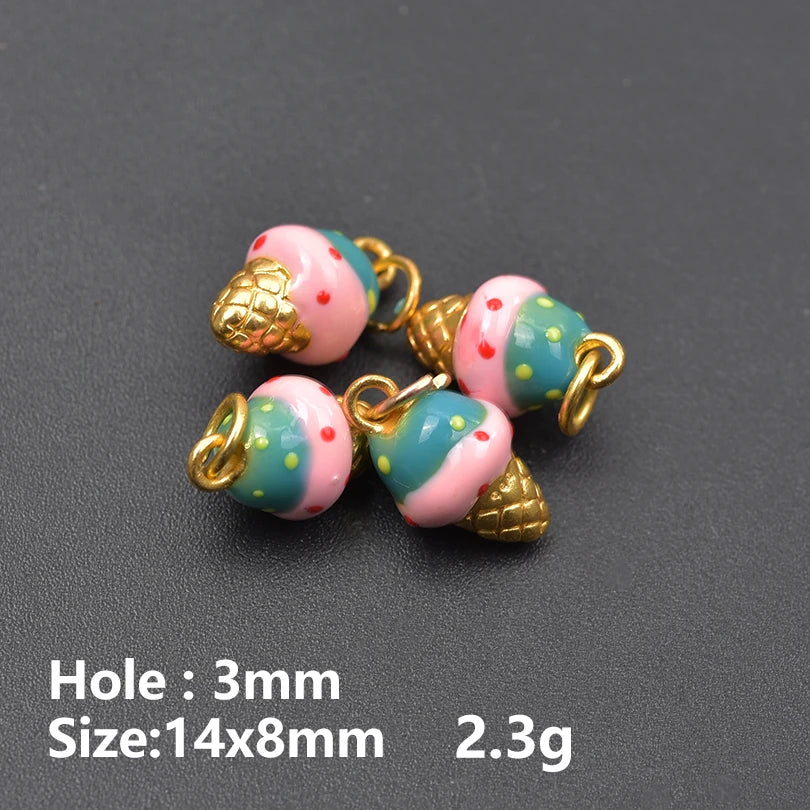 10Pcs/Lot Mix Styles Cute Sweets Candy Birthday Cake Charms Enamel Ice Cream Doughnut Breloques Jewelry Accessories Wholesale