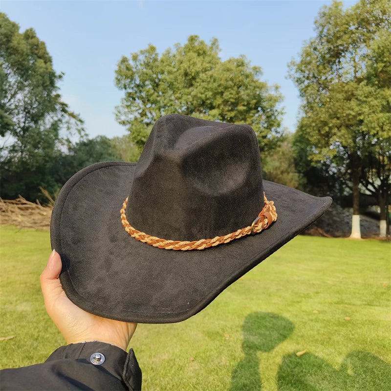 vegan suede Cowboy Hat for men retro suede cowboy Hat women Jazz hat wide brim Felt Fedora Hat vintage Panama sombrero hombre