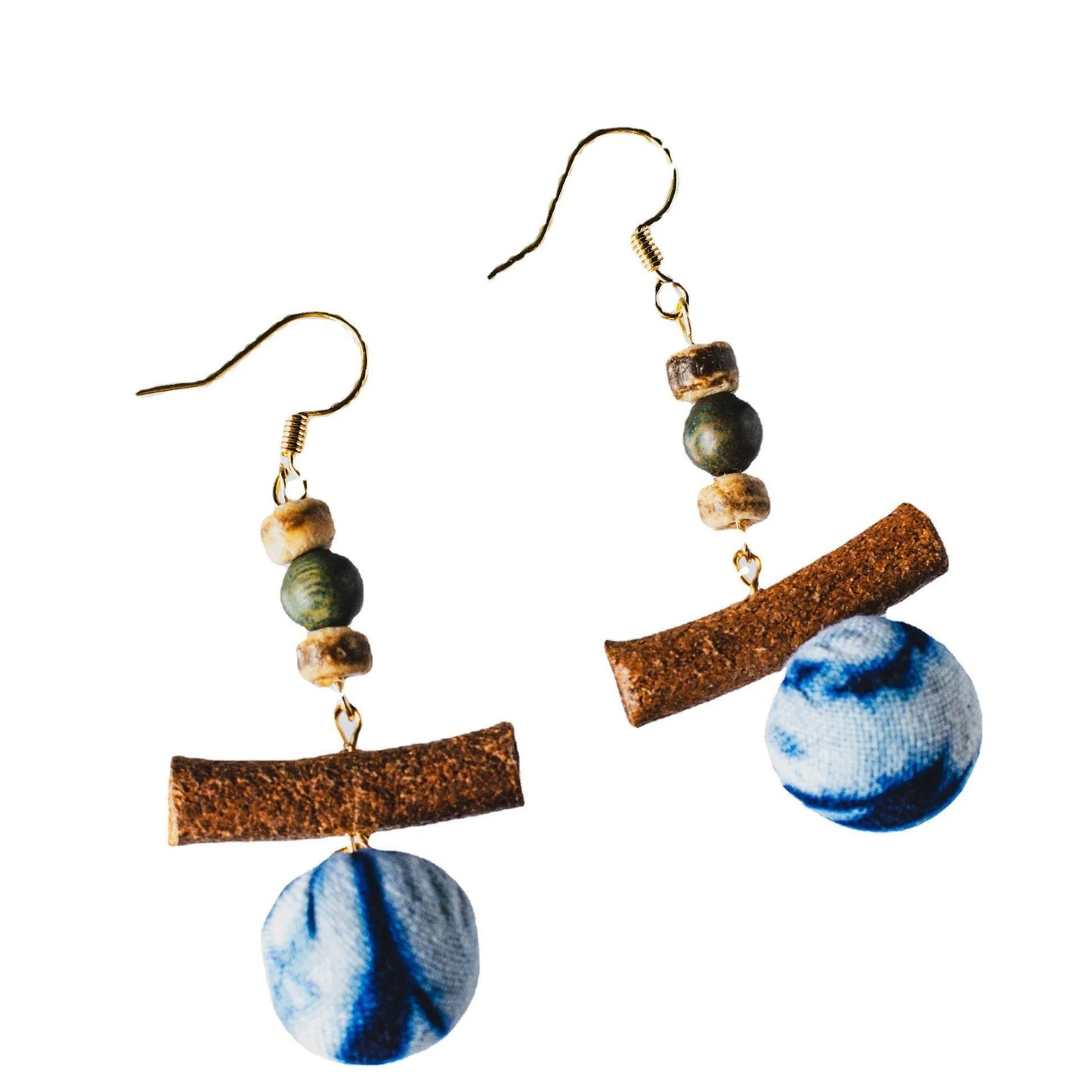 A pair of handmade indigo tie dye earrings with a shabby style, Chinese retro and ethnic style Women's Accessories