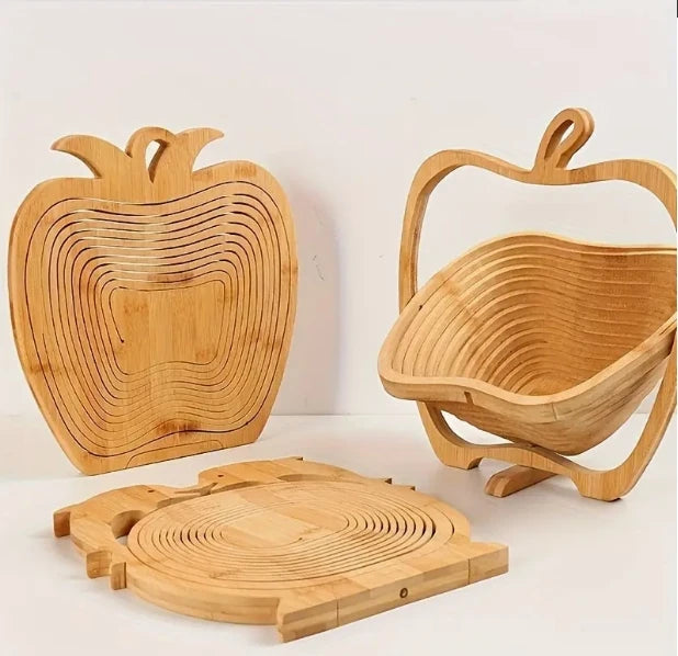 Foldable Fruit Basket Portable Bamboos Creative Snack Plate For Christmas Party Eco-Friendly Food Storage Organizer Kitchen Tool