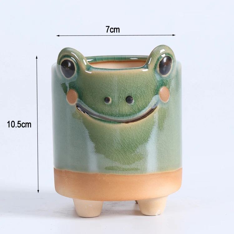 Ceramic Frog Flowerpot Meat Animal Cartoon Mini Cat Flowerpot Garden Bedroom Desktop Home Decoration Gift Succulent Pot