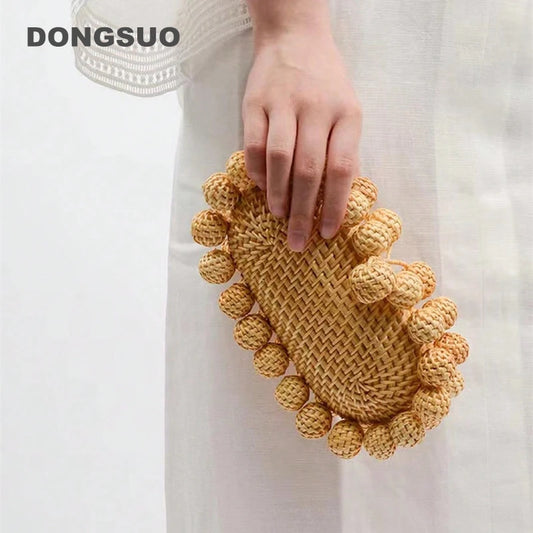 Women egg cane bag Rattan clutch Bag For luxury Wedding Party Purse summer beach Wicker Handbag Designer 2024 new