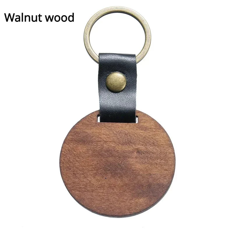 Customized PU Leather Wooden Keychain Blank DIY Wood Keyring Square Engraved Car Key Chains Retro for Friends Lovers Family Gift Valentines Gift