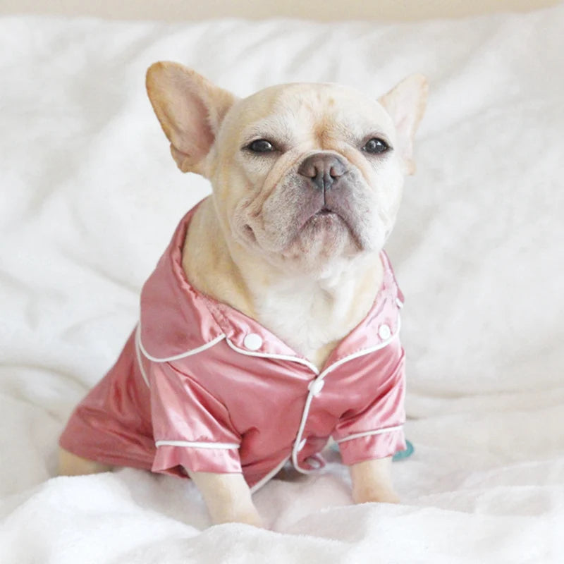 Luxury Pet Dog Pajamas Soft Silk French Bulldog Pajamas Pet Coat Clothing For Small Dogs Shih Tzu Puppy Cat Clothes XS-XL