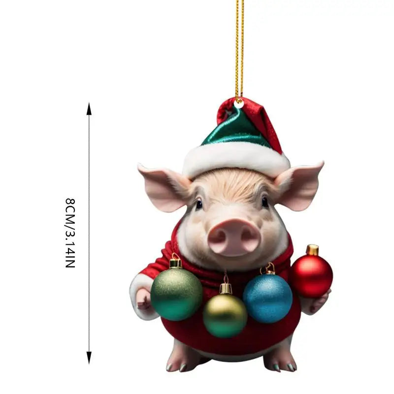 2D Acrylic Funny Pig Pendant With Lanyard Cute Cartoon Christmas Ornaments For Trees Doors Party Supplies Home Decoration