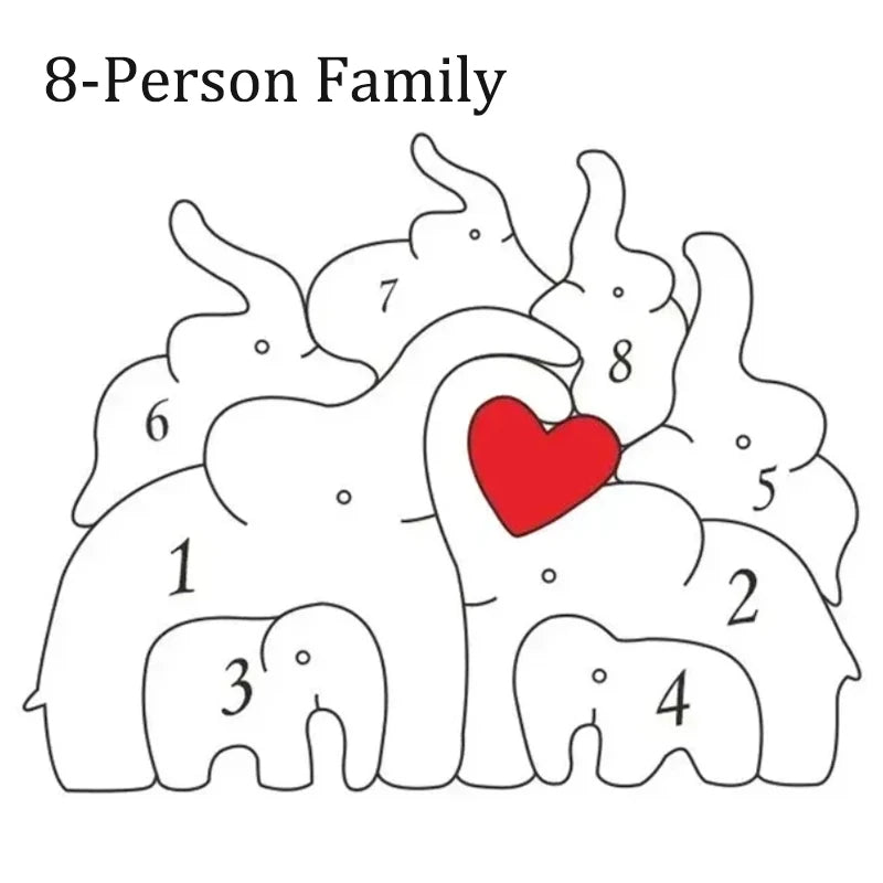 Personalized Elephant Family Wooden Puzzle Love Animal Wood Puzzle Custom Family Name Sculpture Free Engraving Decor Gifts Valentines Gift