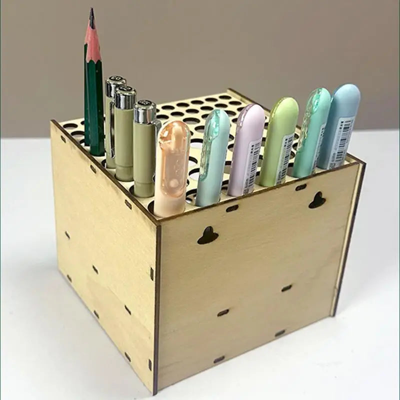 67 Holes square Paintbrush Holder Wooden Paint Brush Display Stand Desk Organizer Makeup Brush Shelf For Painting Supplies