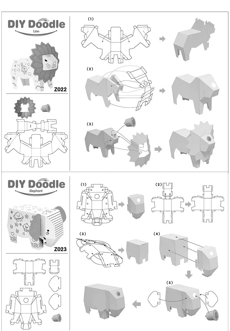 3D DIY handmade cardboard, creative cardboard, animals, graffiti, kindergarten models, cardboard toys, coloring, lions,