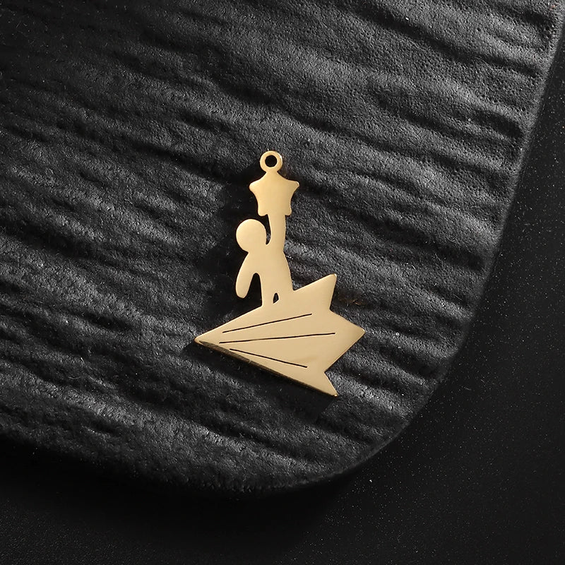 5 pcs/lot Stainless Steel Little Prince Gold Color Plane Little Prince Plane Gift Charm Jewelry Making Accessories Wholesale