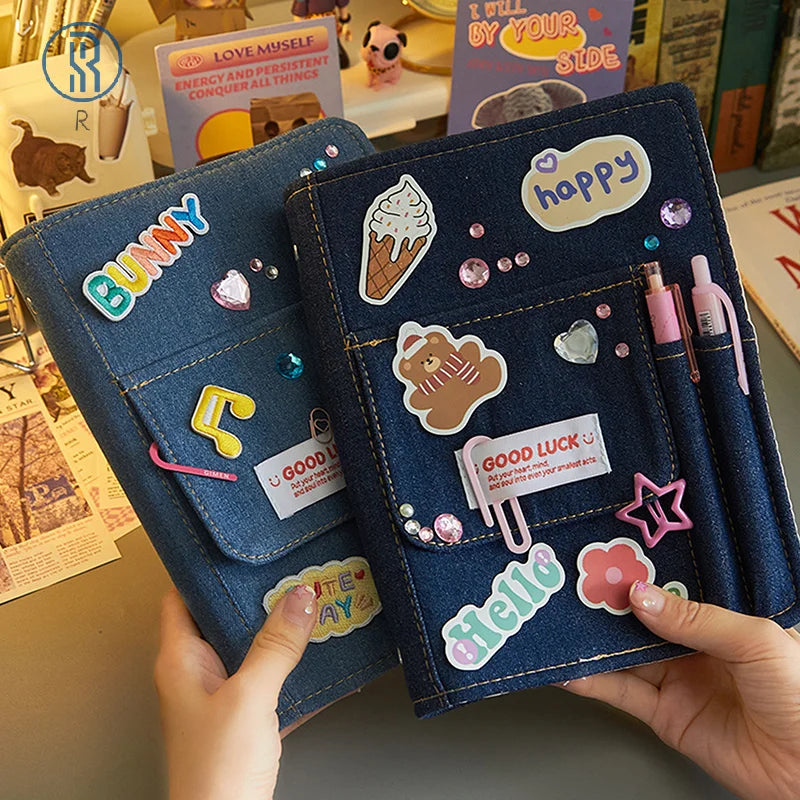 Creative Denim Notebooks Binder Journal Hand Ledger Diary With Pocket Girl Notebook Stationery Storage Korean School Supplies