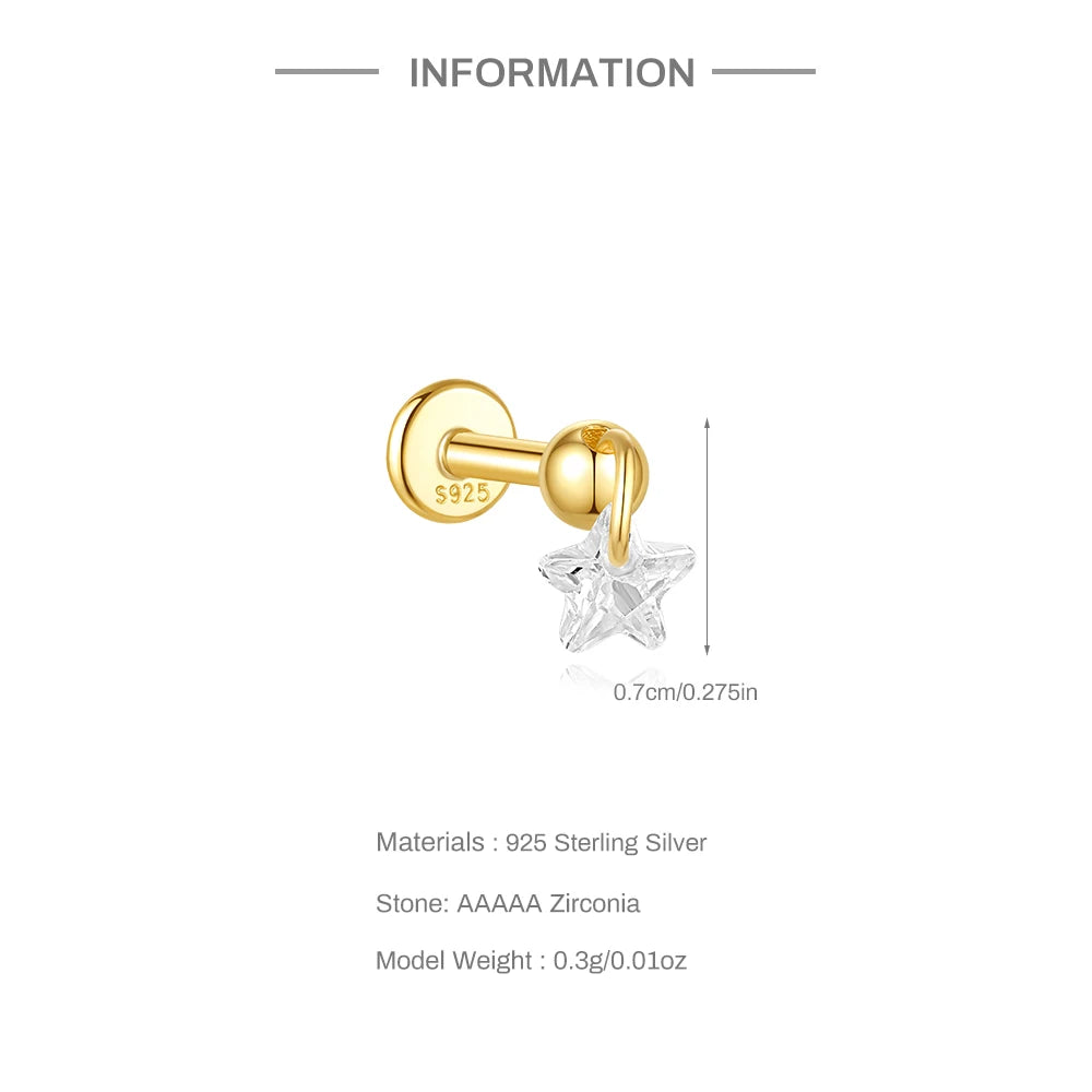 CANNER 1Pc Lotus Zircon Stud Earrings For Women Cartilage Spiral Puncture Earring 925 Silver 18K Gold Ins Fine Jewelry Gifts