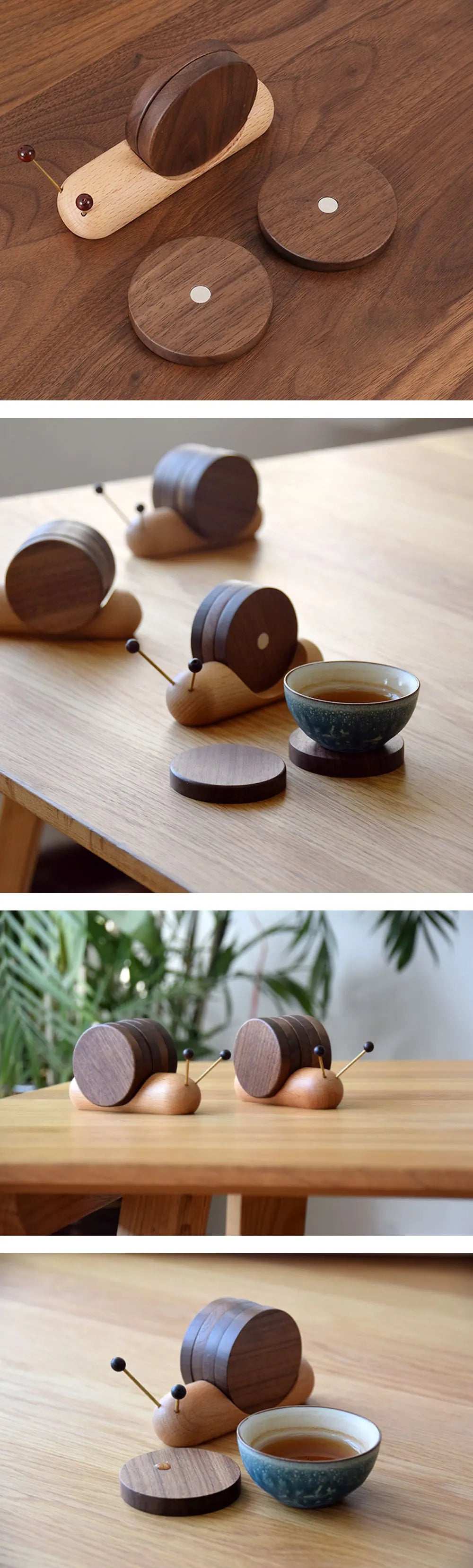 Wooden Coaster Set DIY Snail Coaster Home Desktop Decoration Coffee Tea Insulation Anti-Slip Placemat Solid Wood Coasters