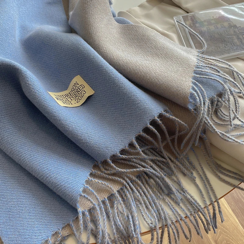 2023 New Fashion Cashmere Scarf Warm Winter for Women Korean Style Knitted Solid Color Double Sided Wraps Neckerchief