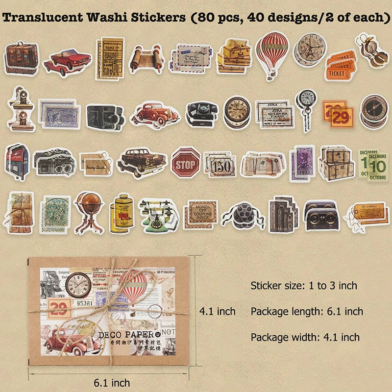 200 Pcs Vintage Traveling Pack Decoupage Paper Junk Journal Kit Scrapbook Planner Sticker Supplies for Art Journaling