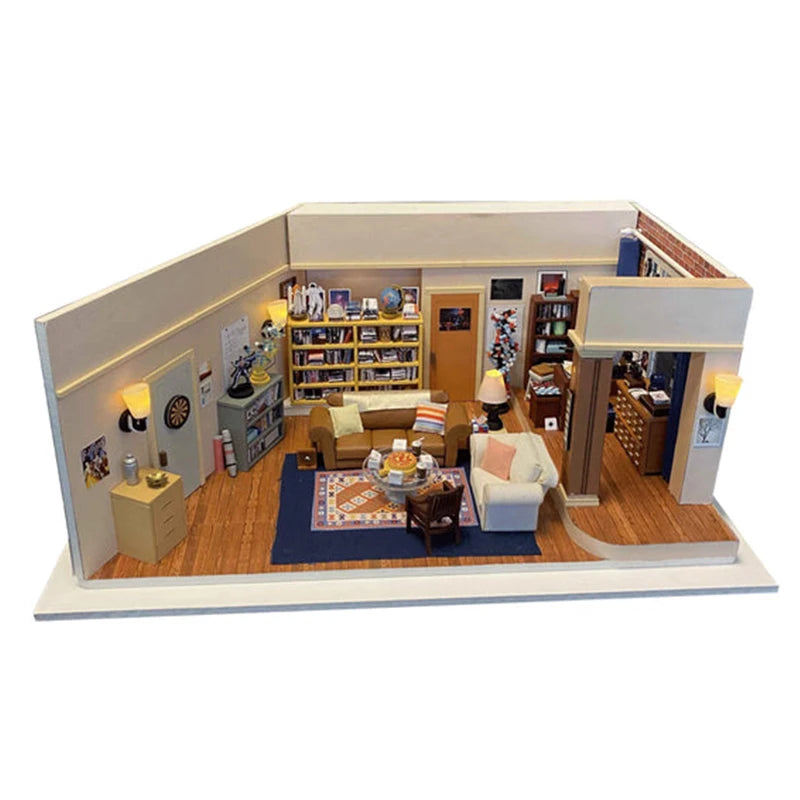 DIY Wooden Joey‘s Apartment Casa Miniature Building Kits Bookend With Lights Assembled Bookshelf Home Decoration Friends Gifts