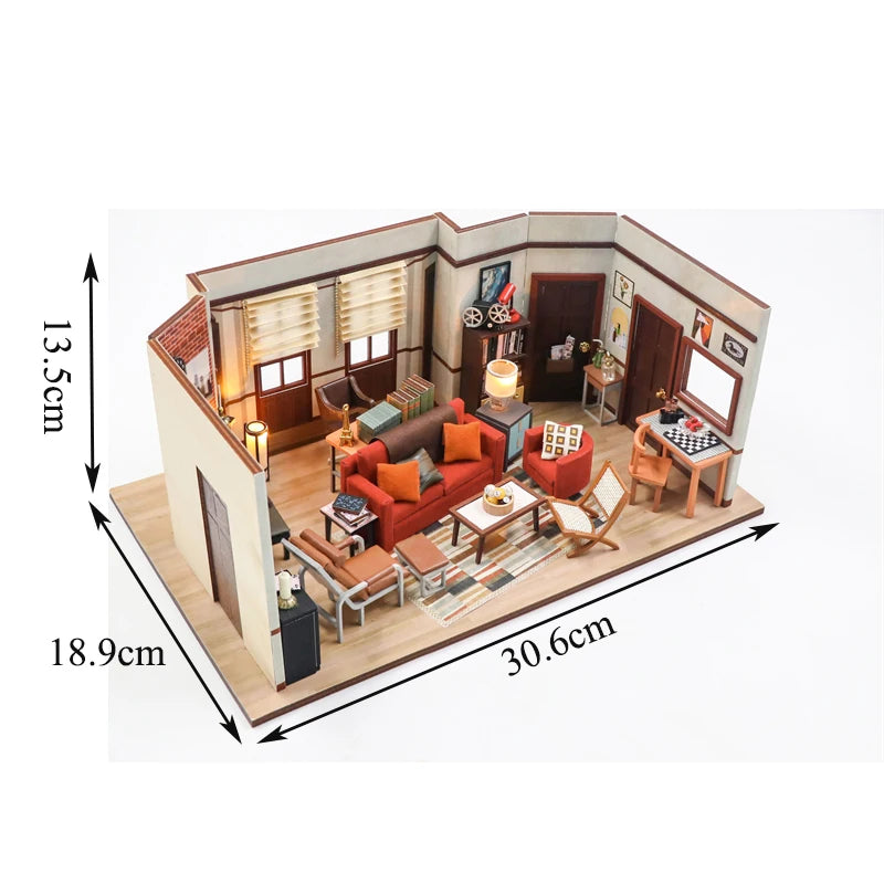 DIY Wooden Joey‘s Apartment Casa Miniature Building Kits Bookend With Lights Assembled Bookshelf Home Decoration Friends Gifts